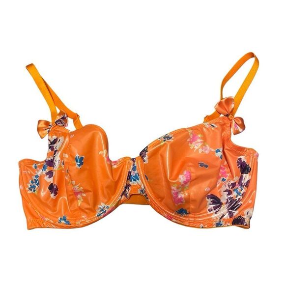 Savage X Fenty Night Blooms Unlined Demi Bra Orange Crème Bedtime Bouquet Print - Picture 2 of 6